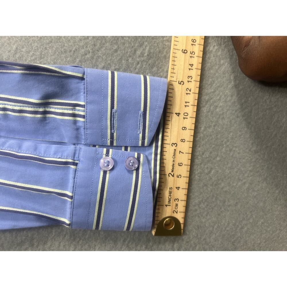 Men's Thomas Pink Blue Yellow Striped Slim Fit Dress Shirt Size 16.5/42 - Picture 4 of 6